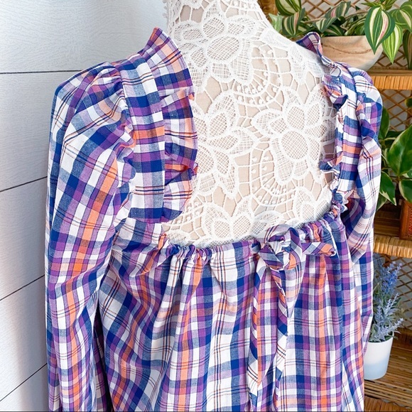 NWT Twelve Twelve Shannon Plaid Blouse Purple XS Anthropologie - Picture 8 of 12